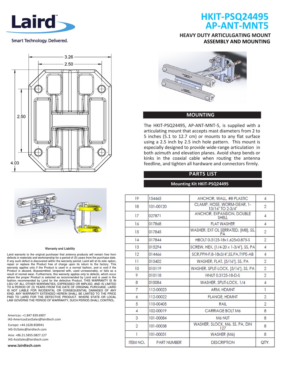 LAIRD HKITPSQ24495 ASSEMBLY AND MOUNTING INSTRUCTIONS Pdf Download