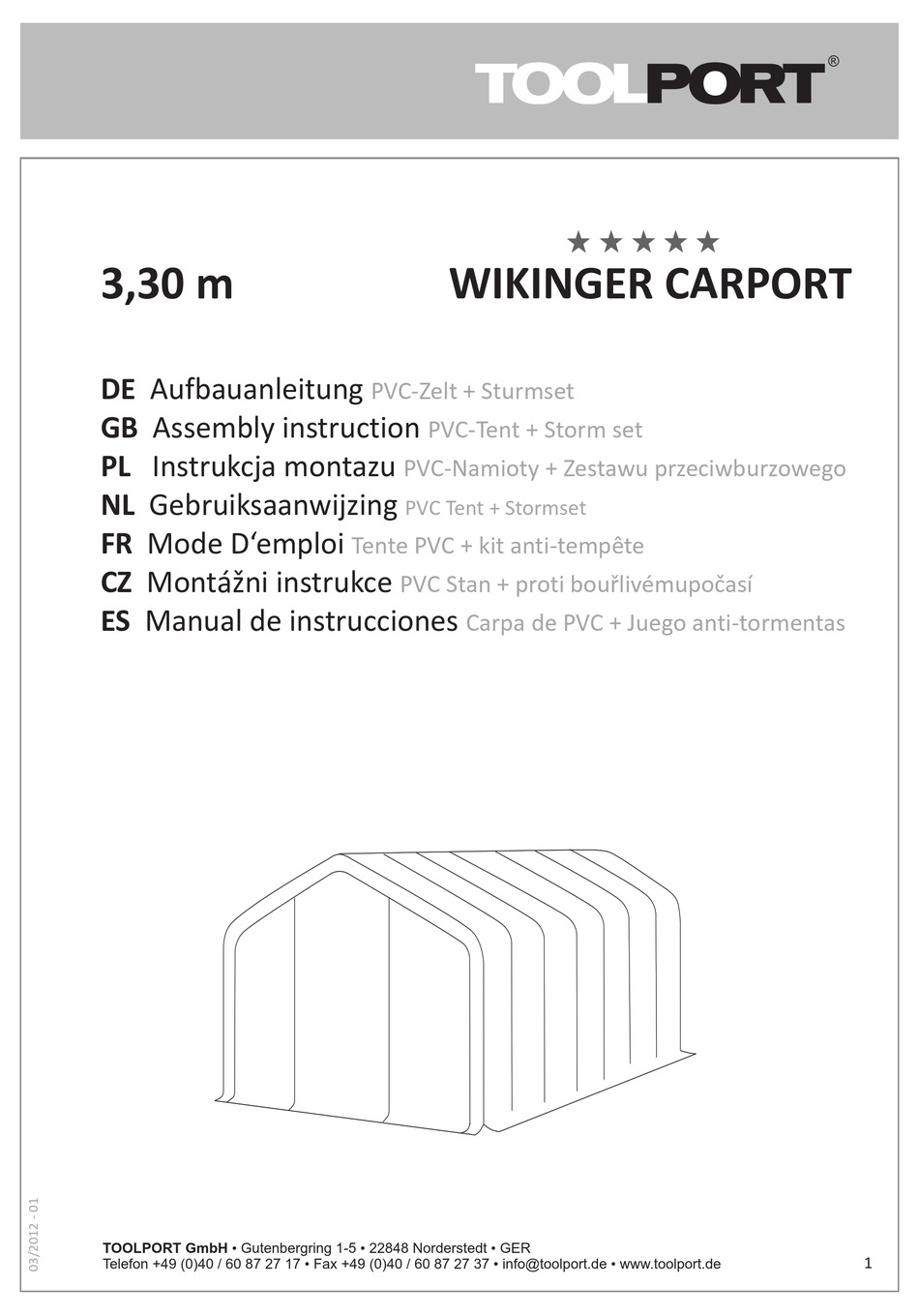 TOOLPORT WIKINGER CARPORT ASSEMBLY INSTRUCTION MANUAL Pdf Download