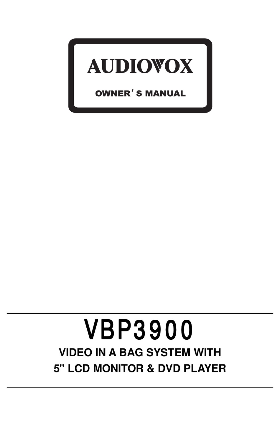 AUDIOVOX VBP3900 OWNER'S MANUAL Pdf Download | ManualsLib