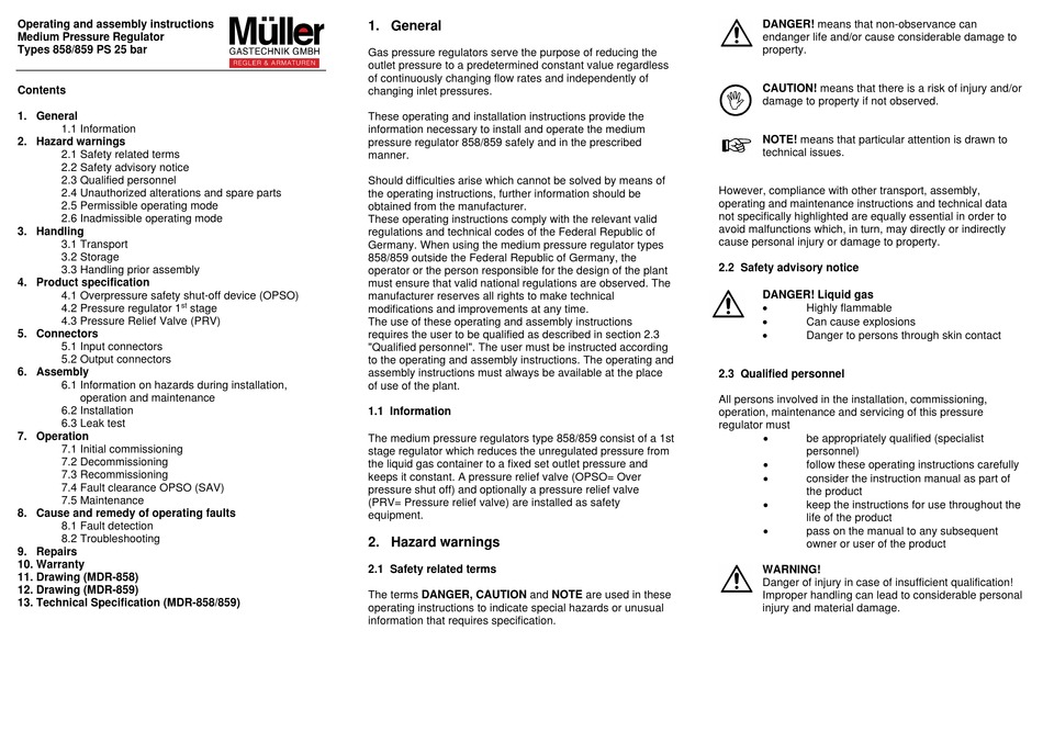 MULLER 858 OPERATING AND ASSEMBLY INSTRUCTIONS Pdf Download | ManualsLib