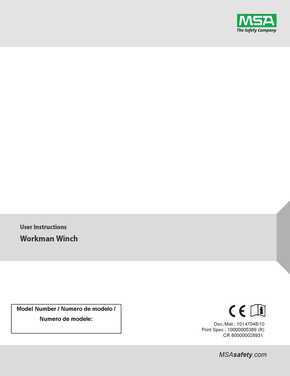 MSA WORKMAN WINCH USER INSTRUCTIONS Pdf Download ManualsLib