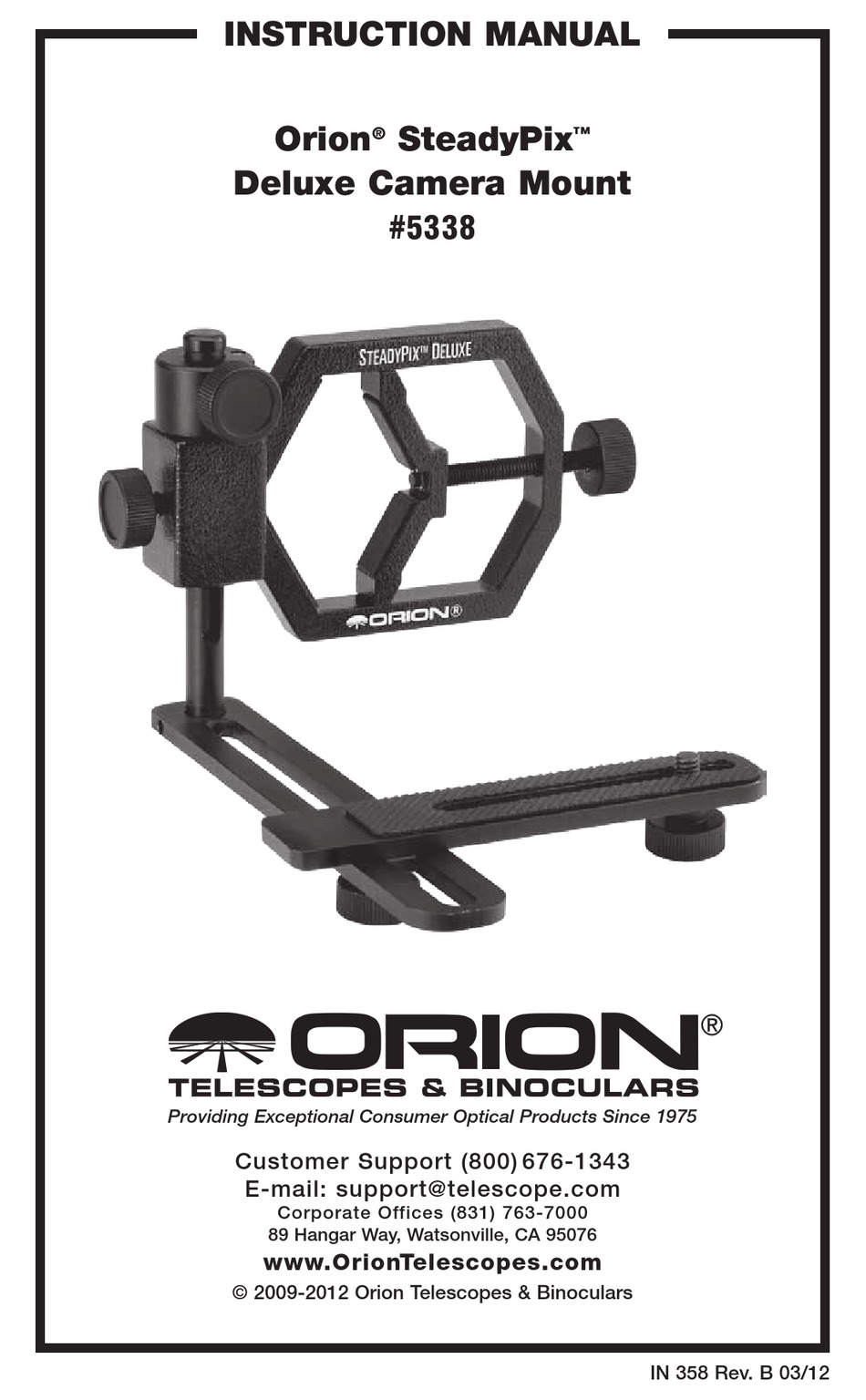 ORION TELESCOPES & BINOCULARS STEADYPIX DELUXE INSTRUCTION MANUAL Pdf