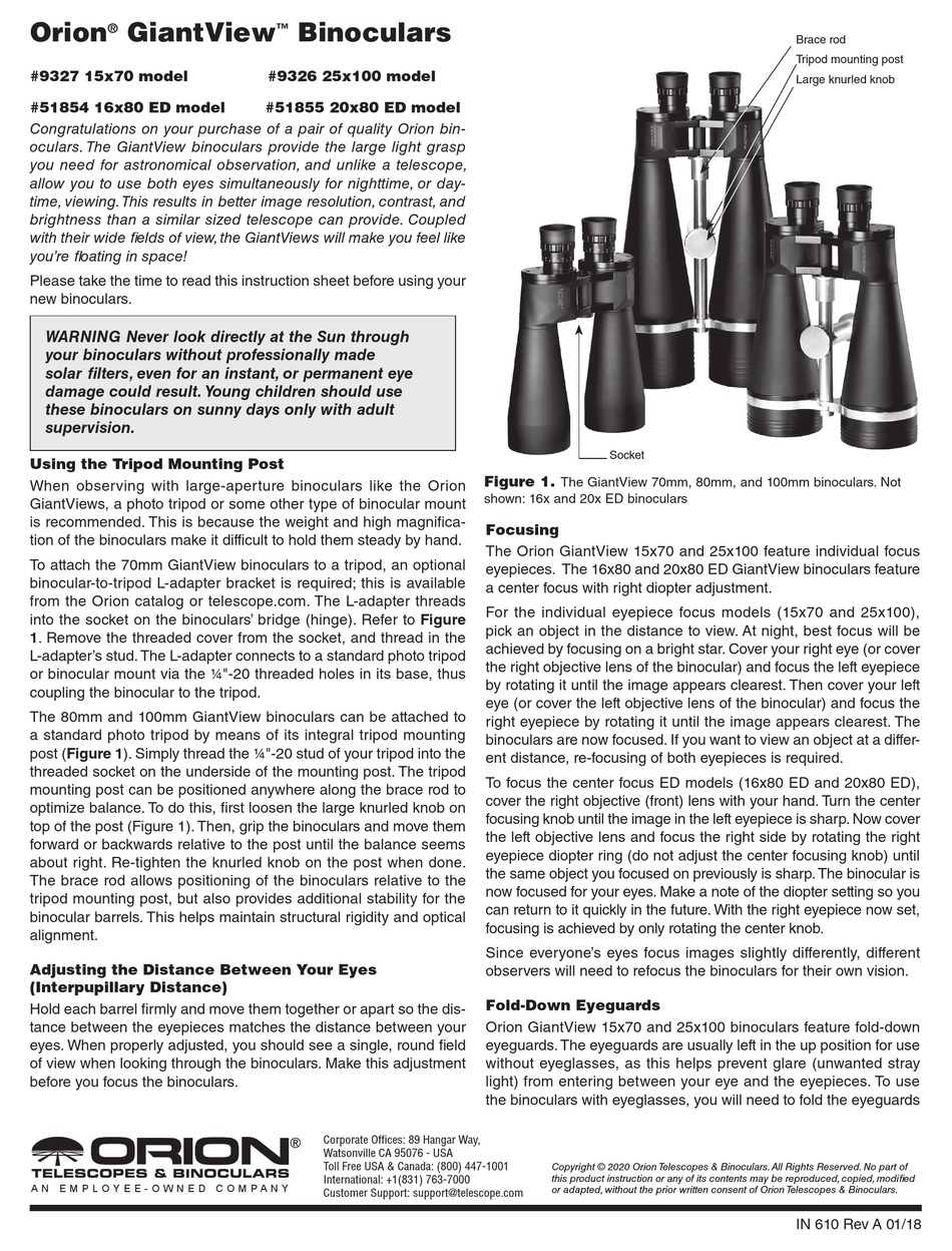 ORION TELESCOPES BINOCULARS GIANTVIEW 9327 MANUAL Pdf Download 