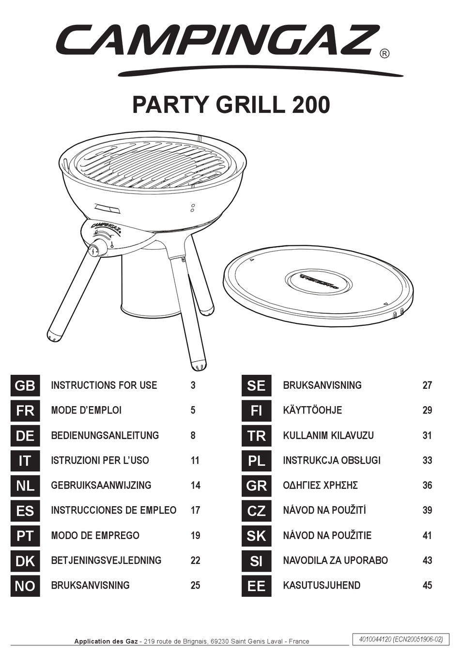 CAMPINGAZ PARTY GRILL 200 INSTRUCTIONS FOR USE MANUAL Pdf Download