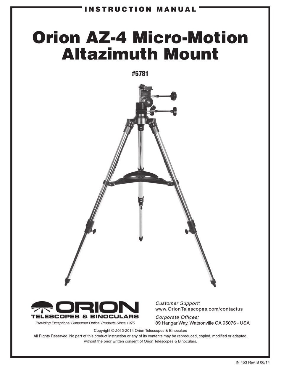 ORION TELESCOPES BINOCULARS AZ 4 INSTRUCTION MANUAL Pdf Download ManualsLib