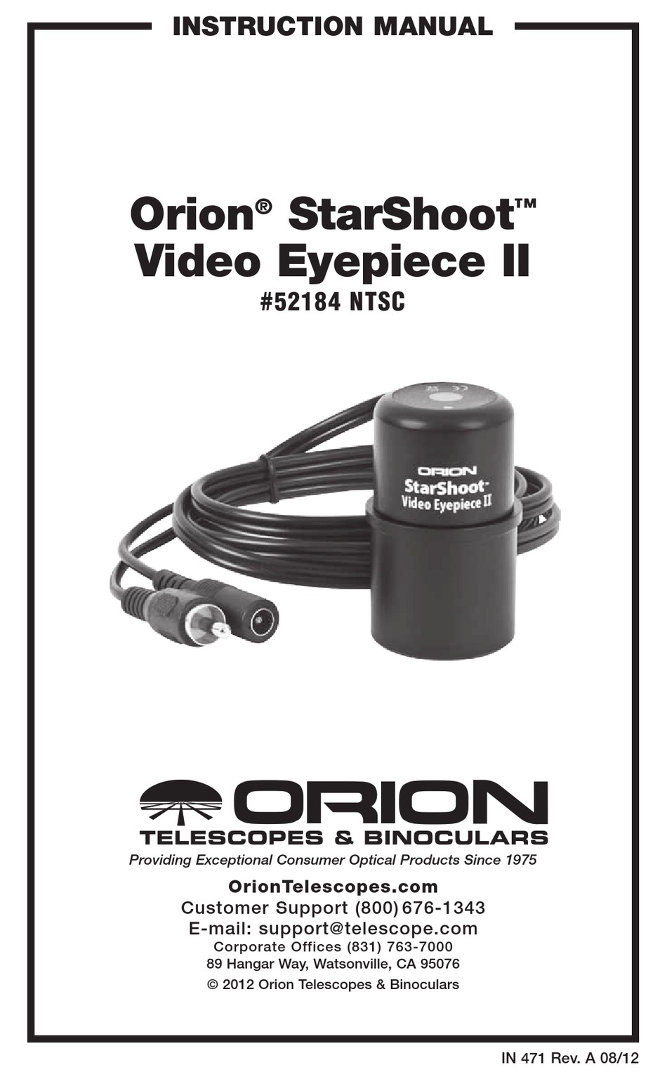 ORION TELESCOPES & BINOCULARS STARSHOOT VIDEO EYEPIECE II INSTRUCTION