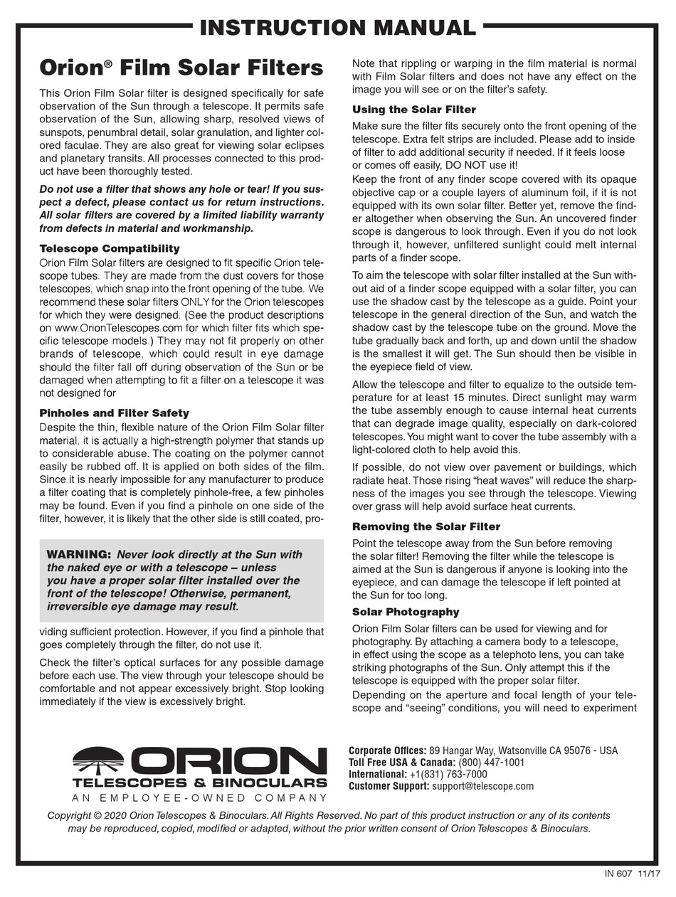 ORION TELESCOPES BINOCULARS 07772 INSTRUCTION MANUAL Pdf Download 