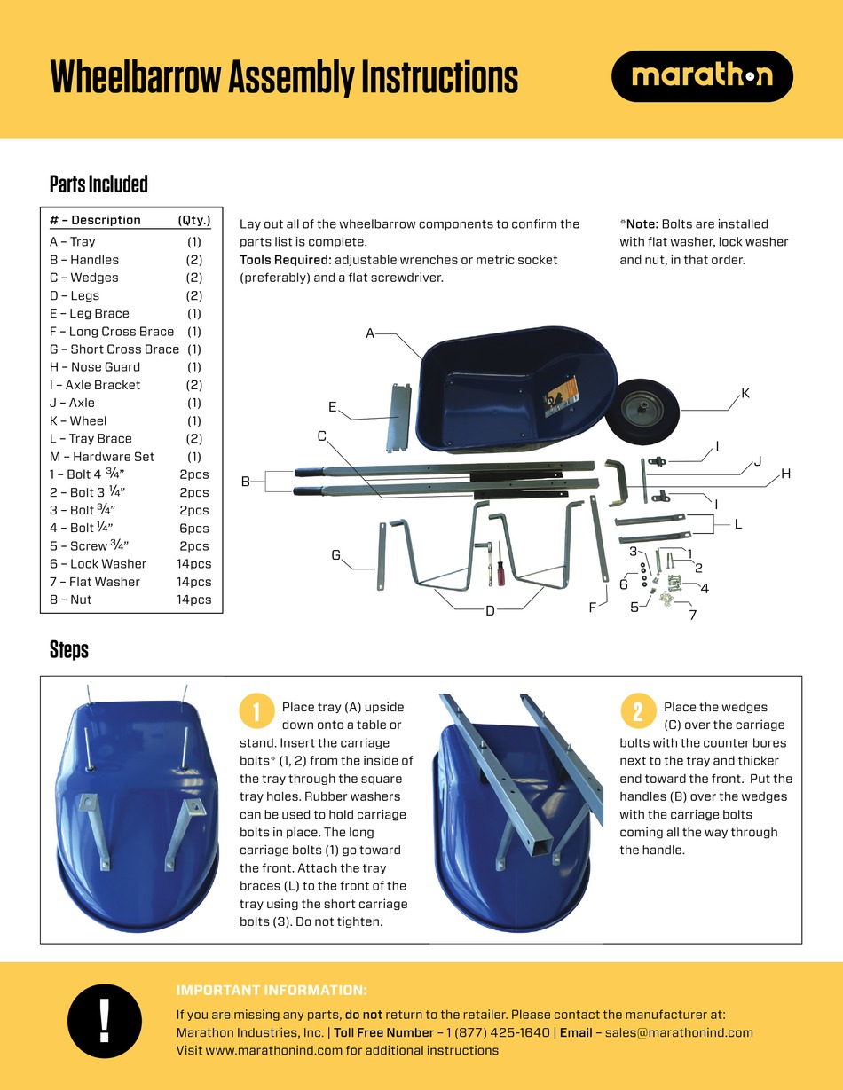 MARATHON WHEELBARROW ASSEMBLY INSTRUCTIONS Pdf Download ManualsLib