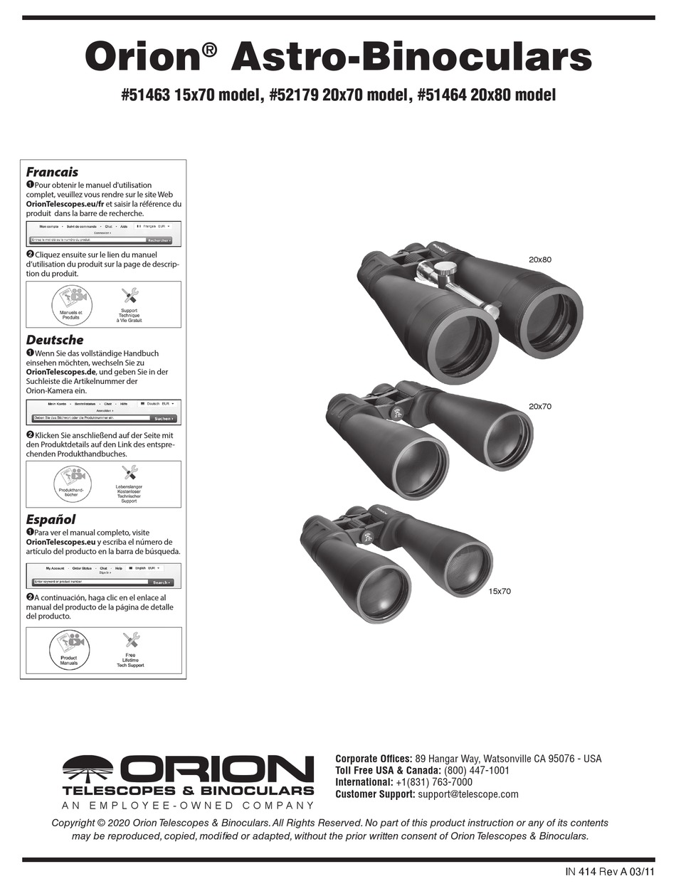 ORION TELESCOPES BINOCULARS 51463 MANUAL Pdf Download ManualsLib