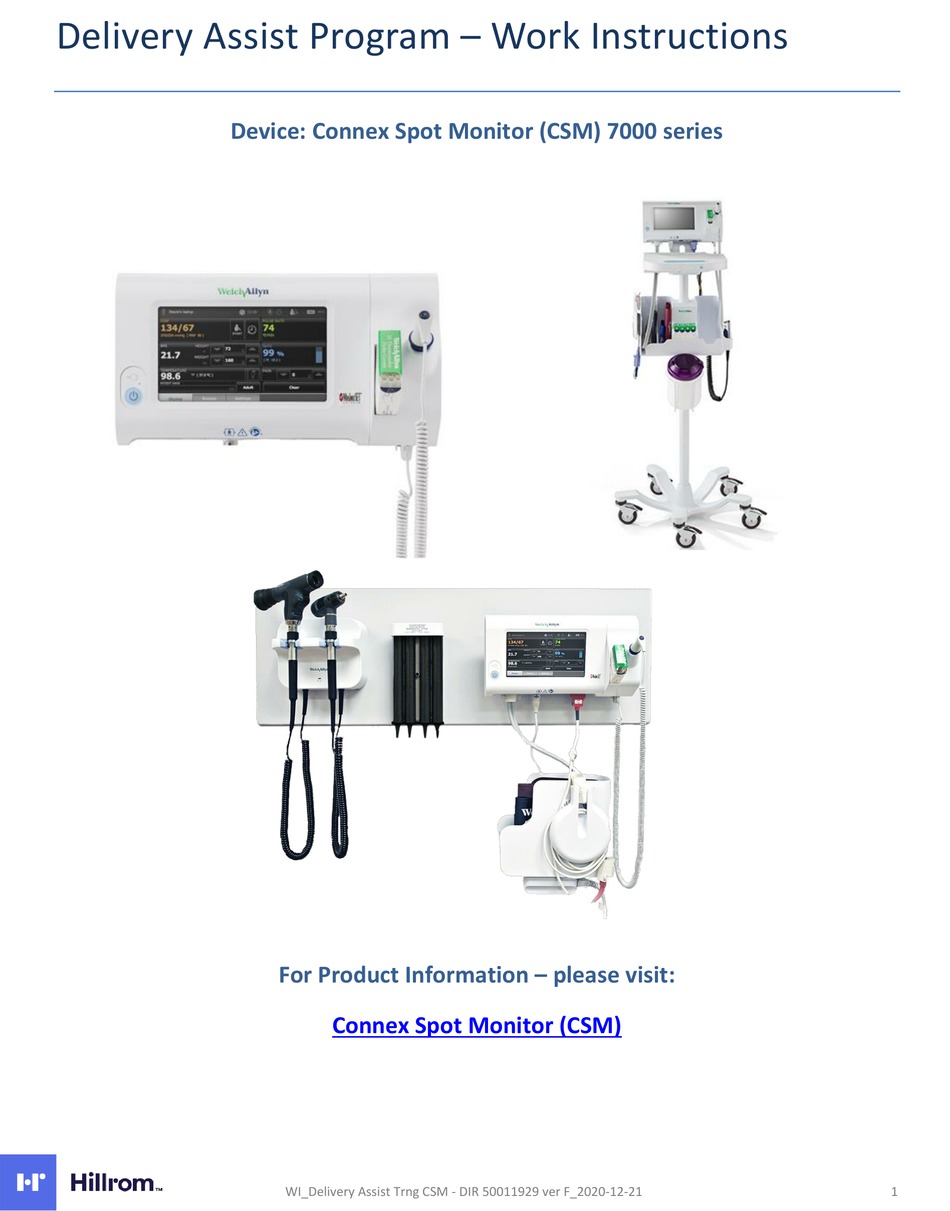 HILLROM CONNEX SPOT MONITOR 7000 SERIES WORK INSTRUCTIONS Pdf Download
