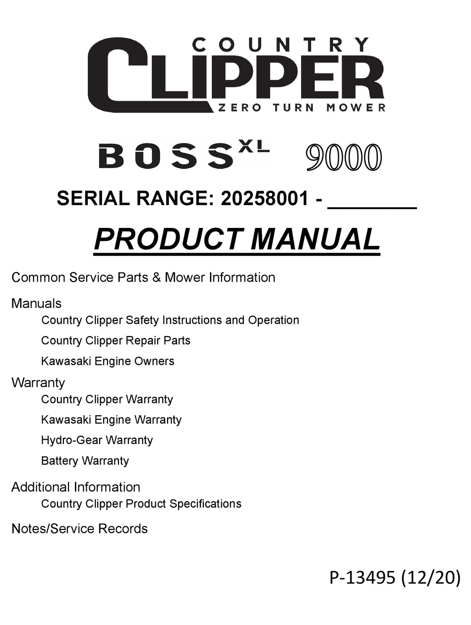 COUNTRY CLIPPER BOSS XL 9000 PRODUCT MANUAL Pdf Download | ManualsLib