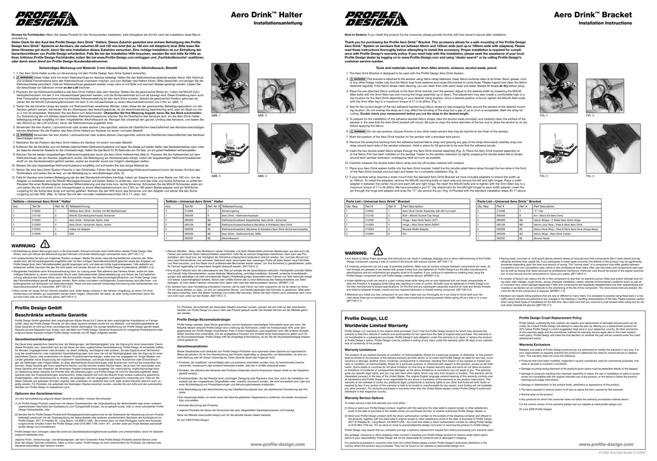 PROFILE DESIGN AERO DRINK INSTALLATION INSTRUCTIONS Pdf Download 