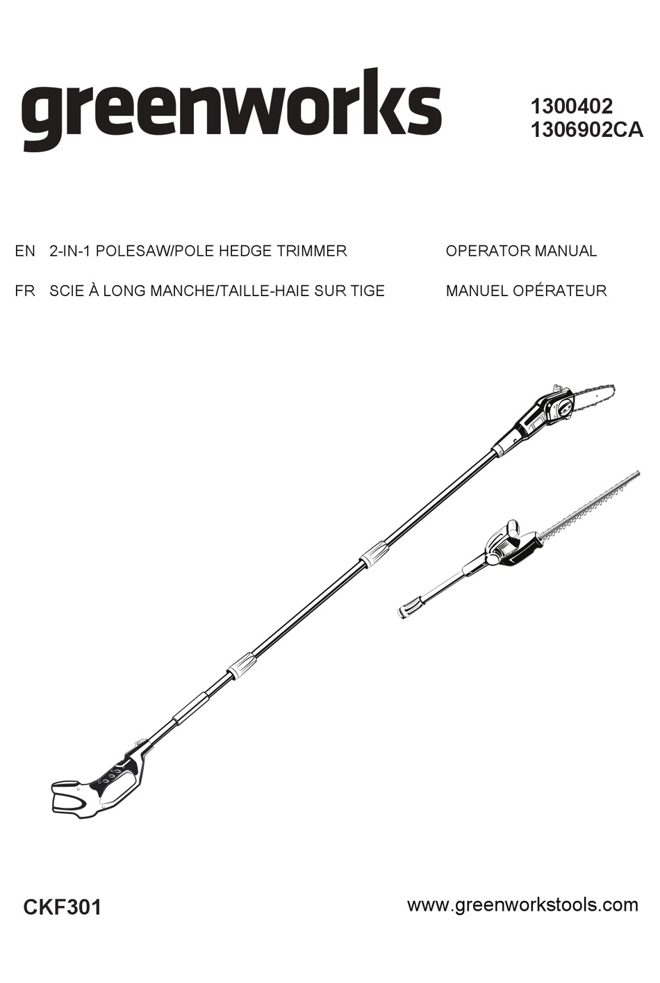 GREENWORKS 1300402 OPERATOR'S MANUAL Pdf Download ManualsLib