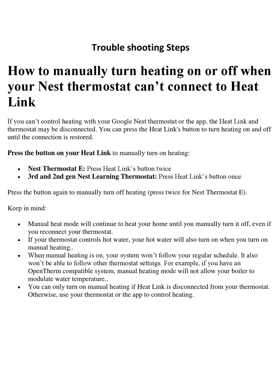 GOOGLE NEST THERMOSTAT TROUBLESHOOTING STEPS Pdf Download ManualsLib