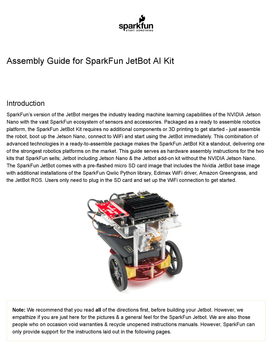 SPARKFUN JETBOT AI KIT ASSEMBLY MANUAL Pdf Download ManualsLib