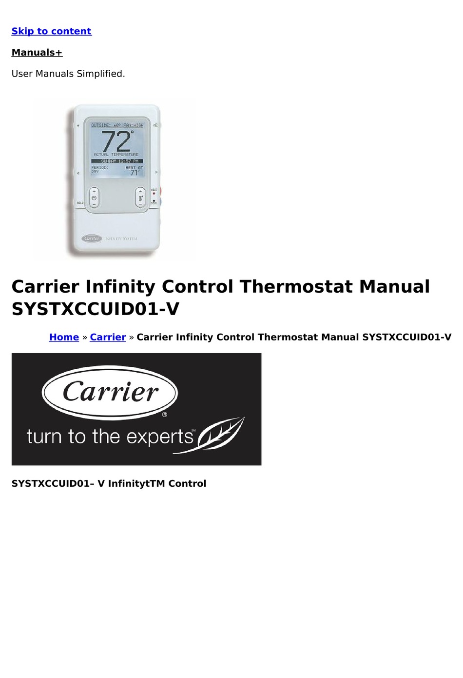 Carrier Infinity Control Systxccuid01 V Manual Pdf Download Manualslib
