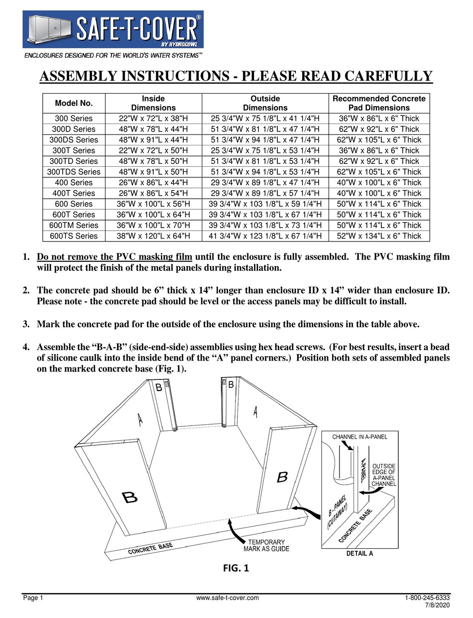 HYDROCOWL SAFETCOVER 300 SERIES ASSEMBLY INSTRUCTIONS Pdf Download