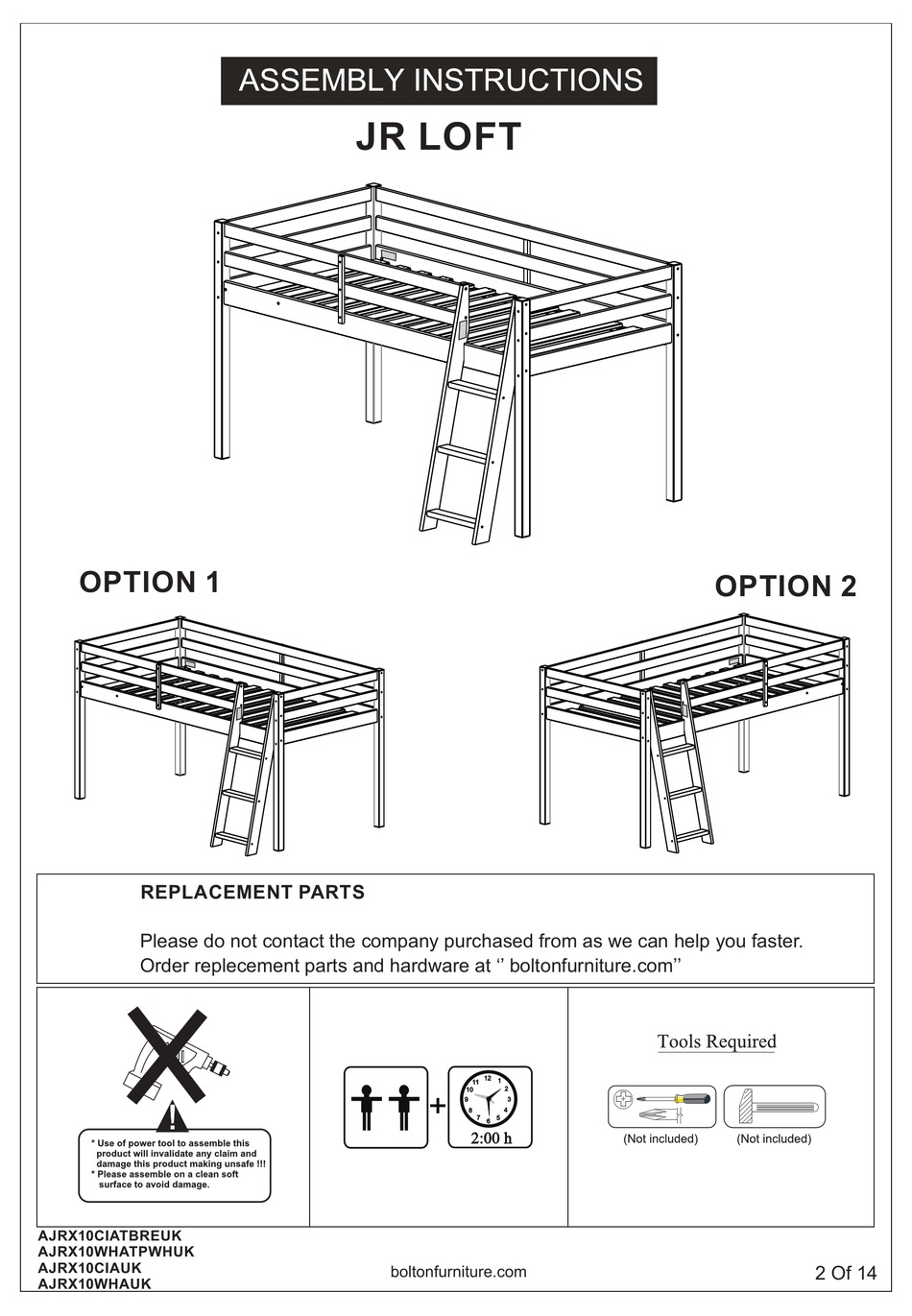 BOLTON FURNITURE JR LOFT ASSEMBLY INSTRUCTIONS/PARTS MANUAL Pdf