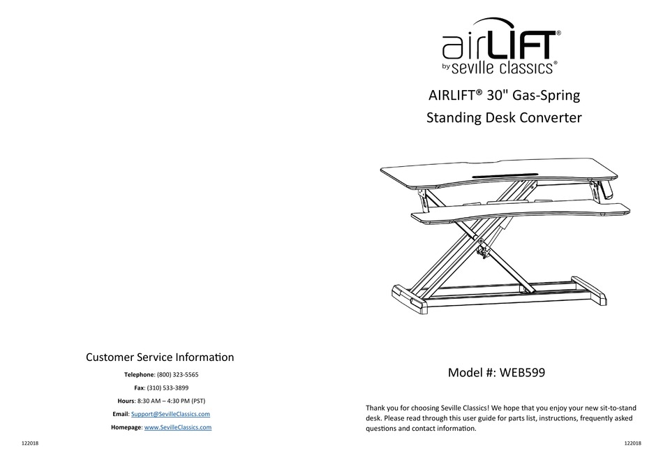 SEVILLE CLASSICS AIRLIFT WEB599 QUICK START MANUAL Pdf Download