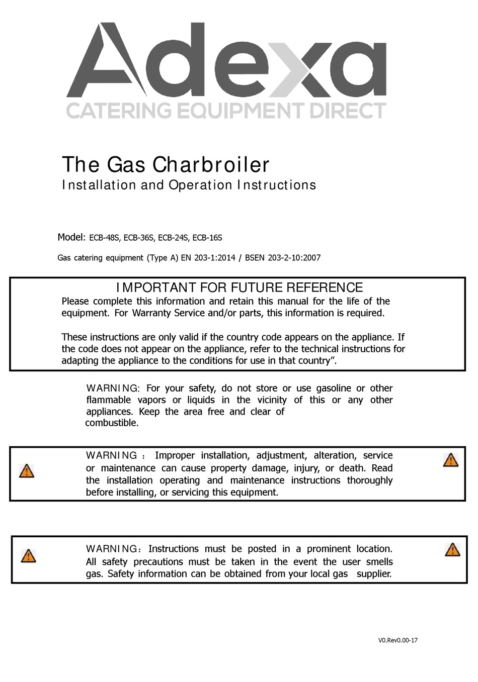 ADEXA ECB48S INSTALLATION AND OPERATION INSTRUCTIONS MANUAL Pdf