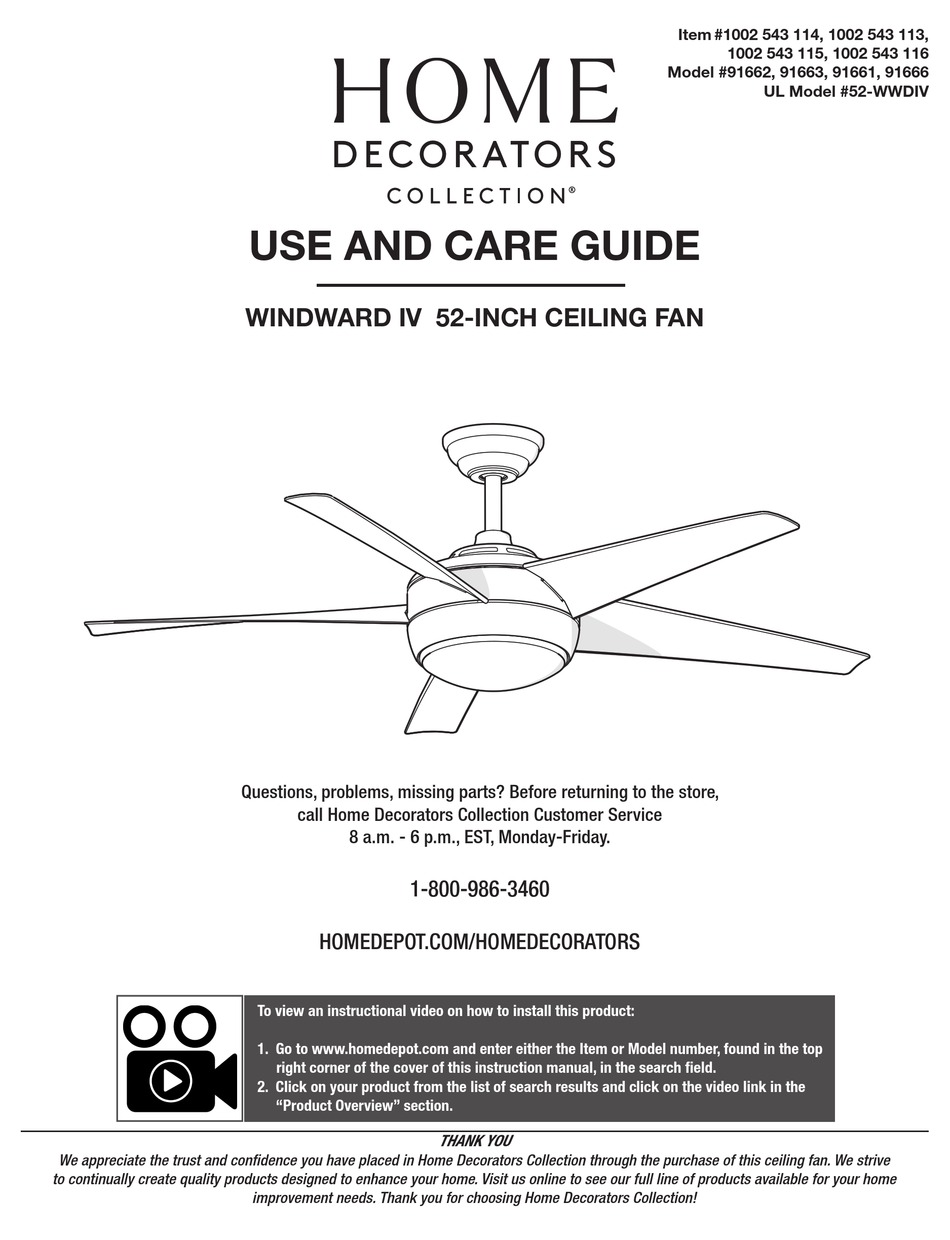 Home Decorators Collection Windward IV 52 in Ceiling Fan Replacement Parts 
