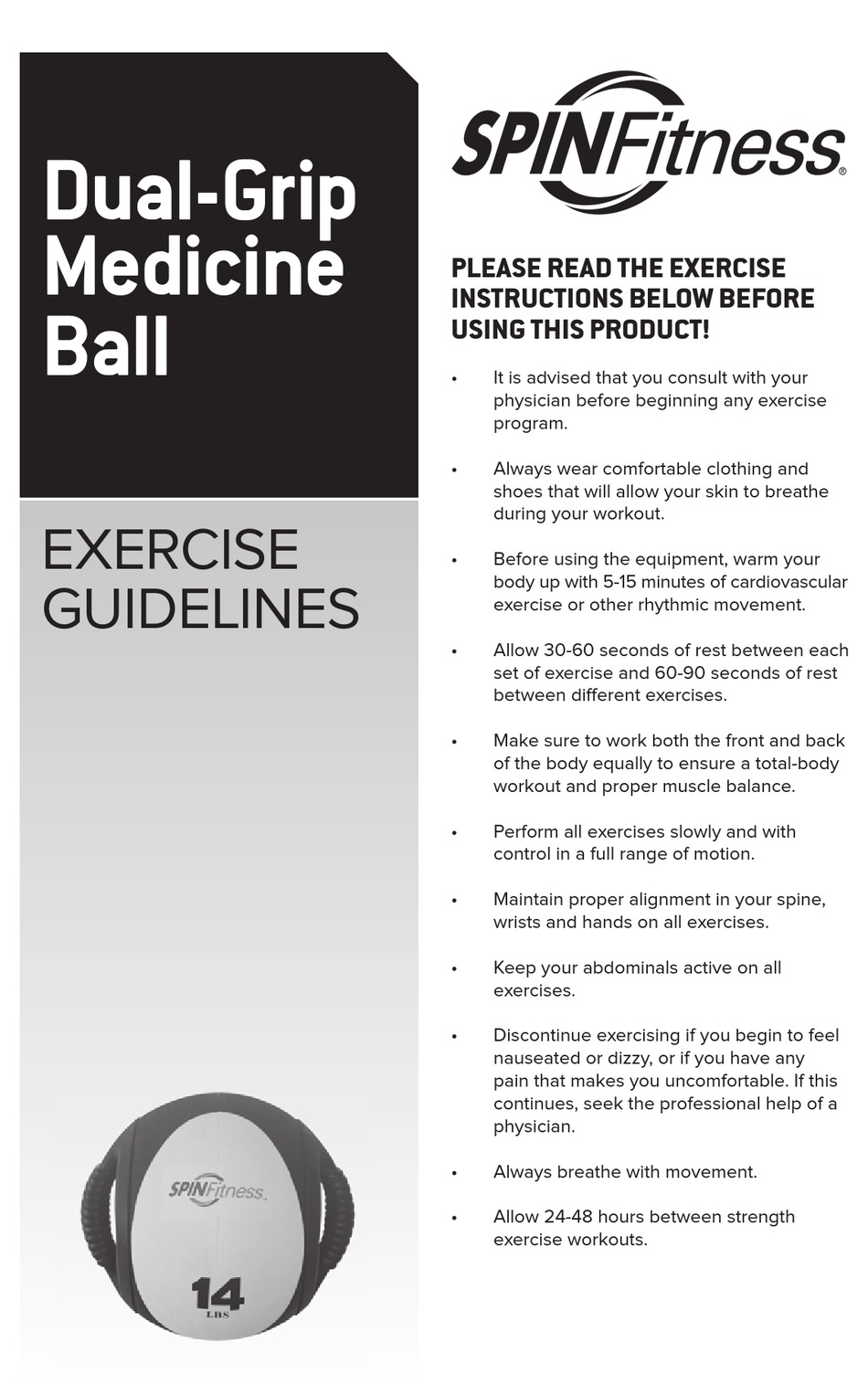 MAD DOGG ATHLETICS SPIN FITNESS DUALGRIP MEDICINE BALL EXERCISE MANUAL