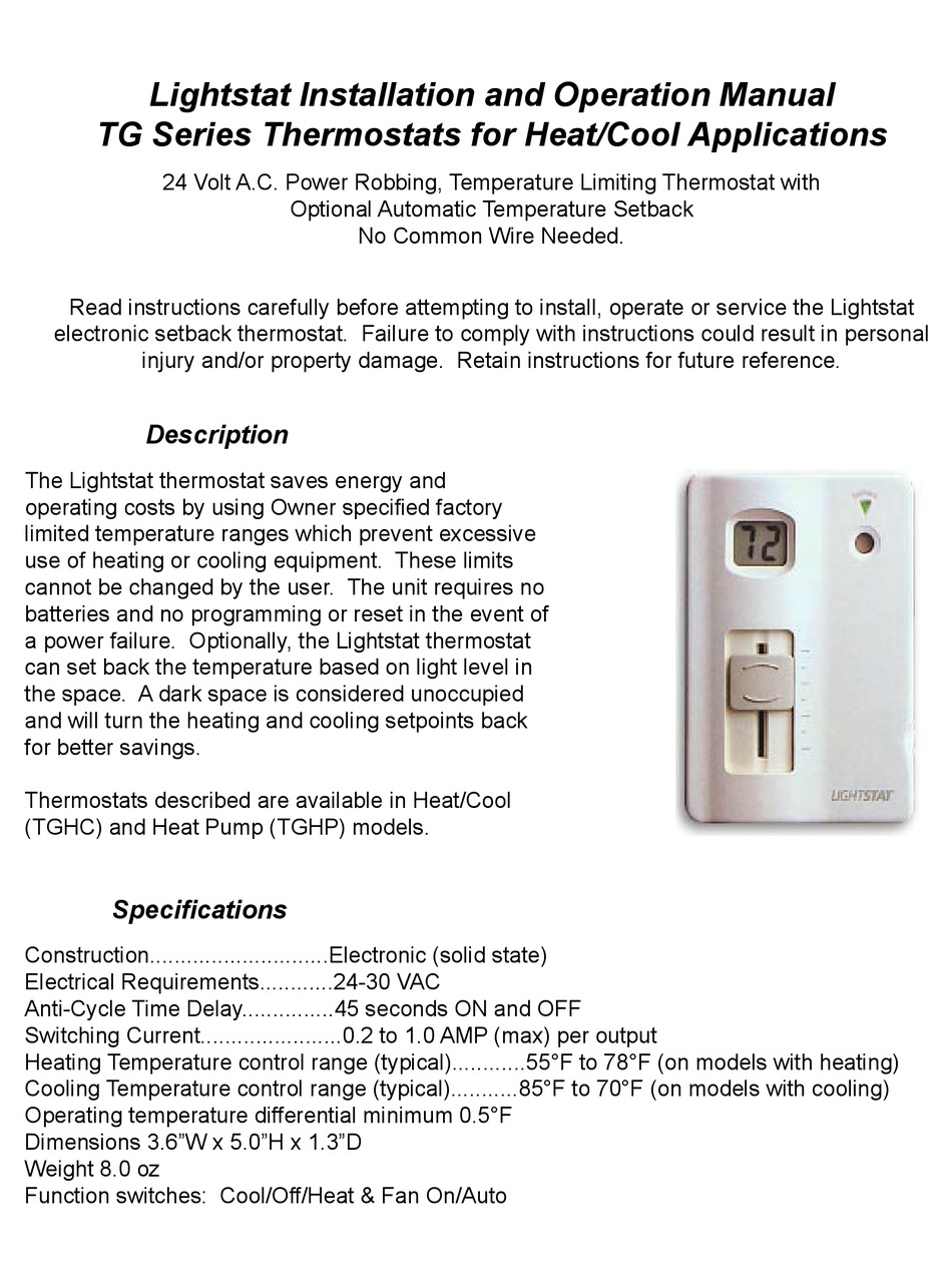 LIGHTSTAT TG SERIES INSTALLATION AND OPERATION MANUAL Pdf Download