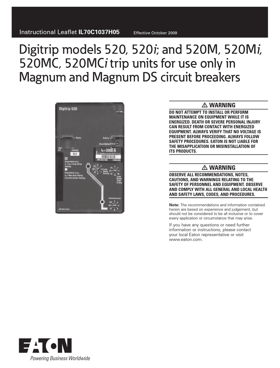 Eaton Digitrip 520 Instructional Leaflet Pdf Download Manualslib