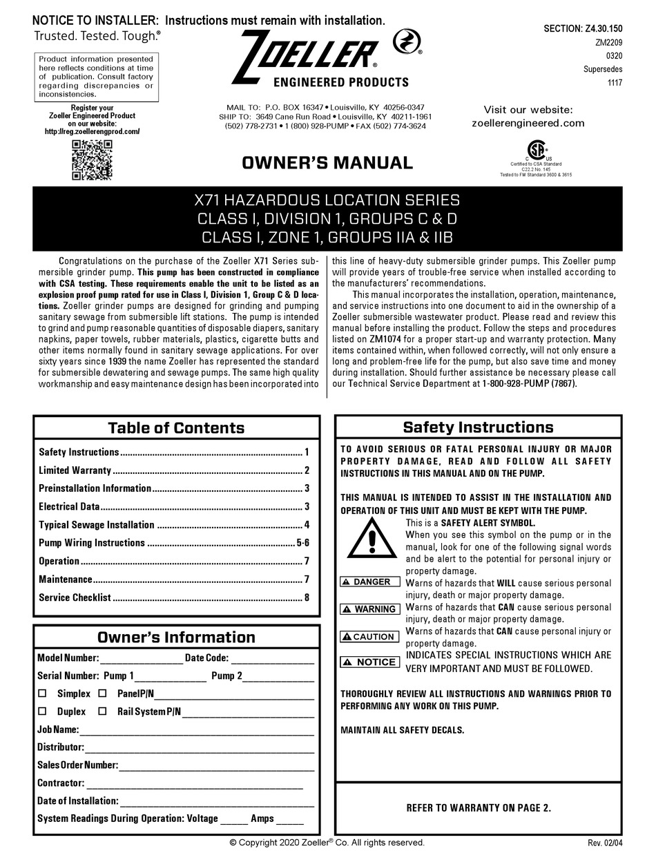 ZOELLER X71 SERIES OWNER'S MANUAL Pdf Download | ManualsLib