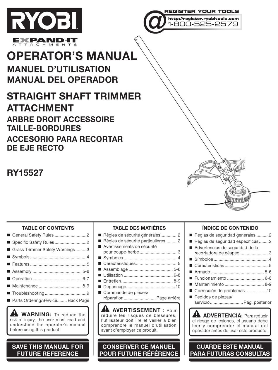 RYOBI RY15527 OPERATOR'S MANUAL Pdf Download | ManualsLib