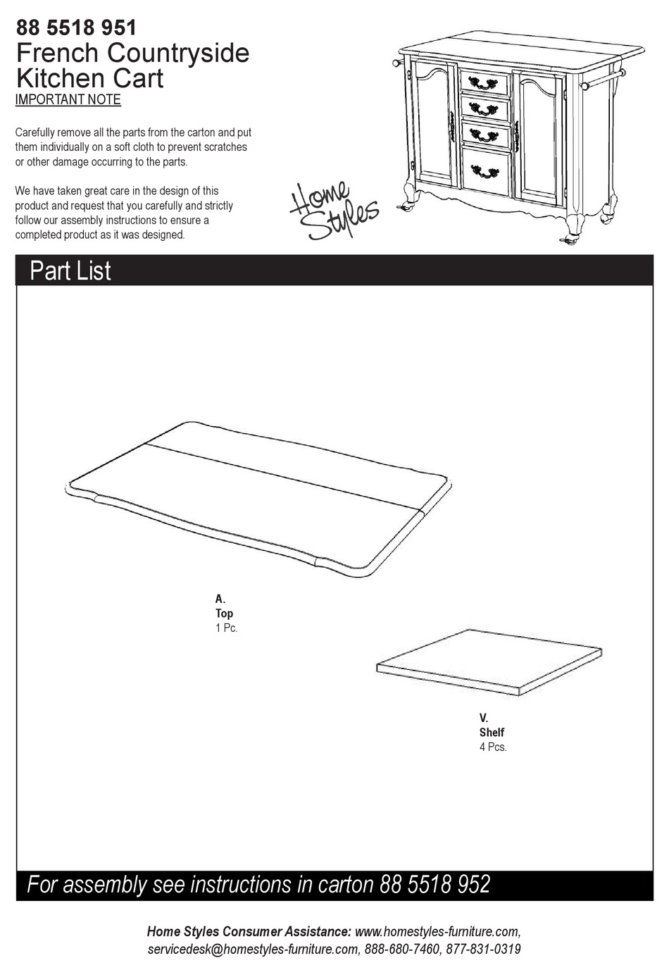 HOME STYLES 88 5518 951 ASSEMBLY INSTRUCTIONS MANUAL Pdf Download