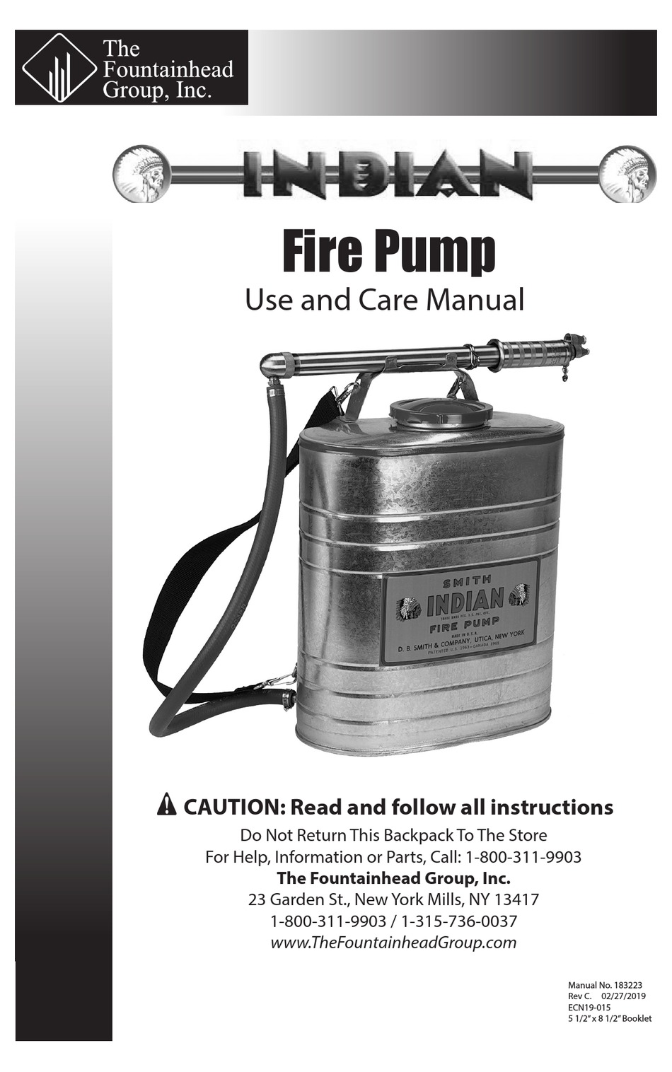 THE FOUNTAINHEAD GROUP SMITH INDIAN FIRE PUMP USE AND CARE MANUAL Pdf