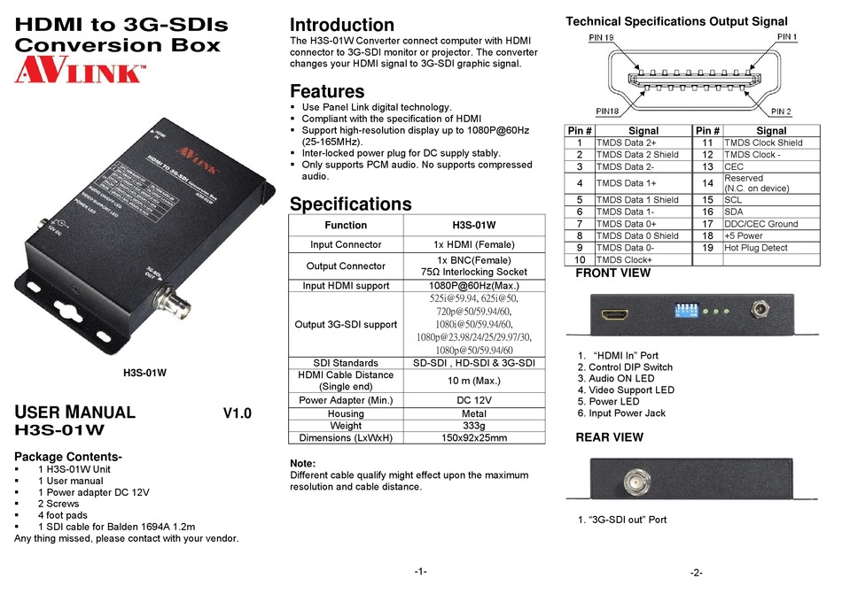 AVLINK H3S01W USER MANUAL Pdf Download ManualsLib