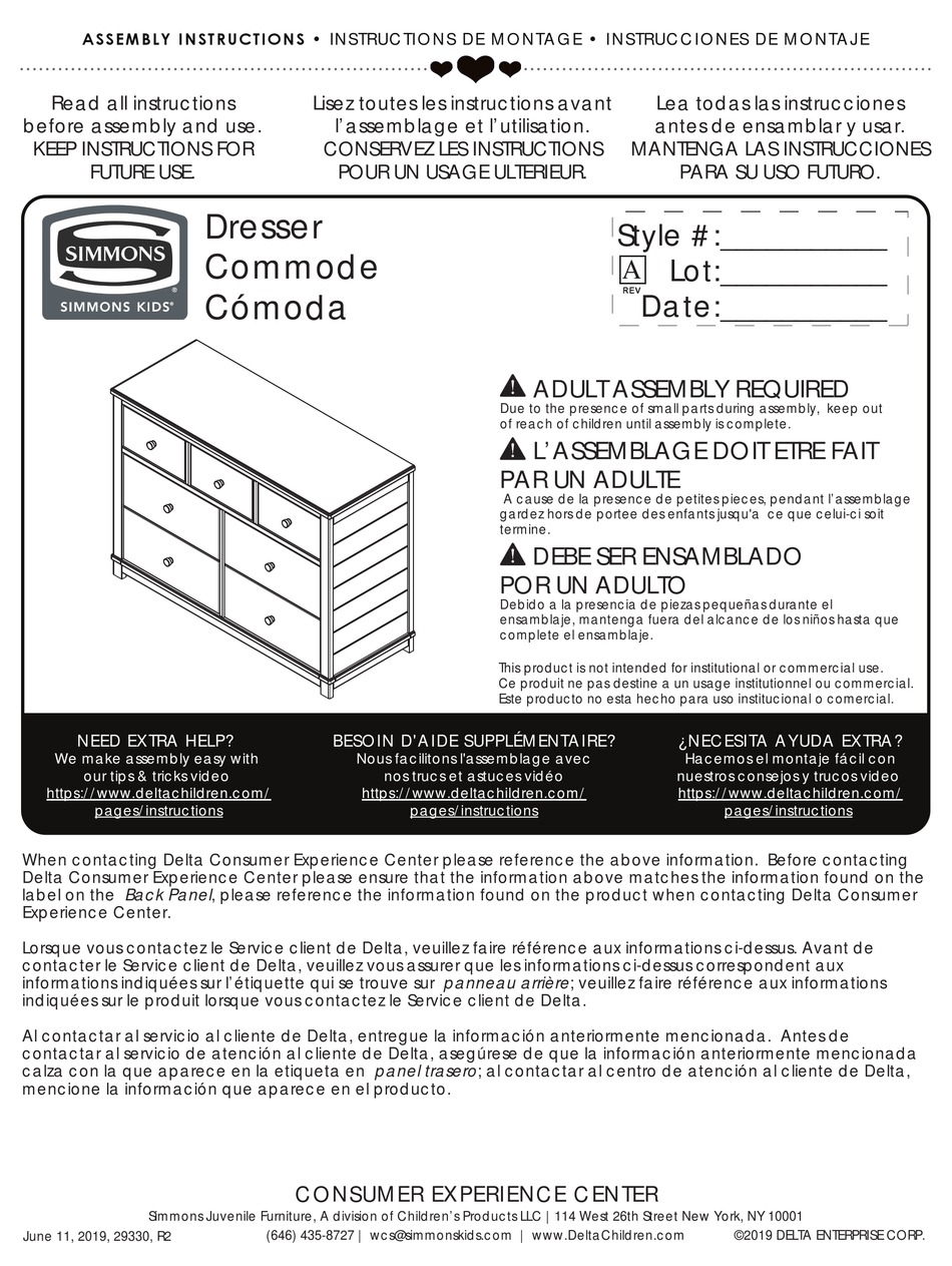 SIMMONS KIDS DRESSER ASSEMBLY INSTRUCTION MANUAL Pdf Download | ManualsLib