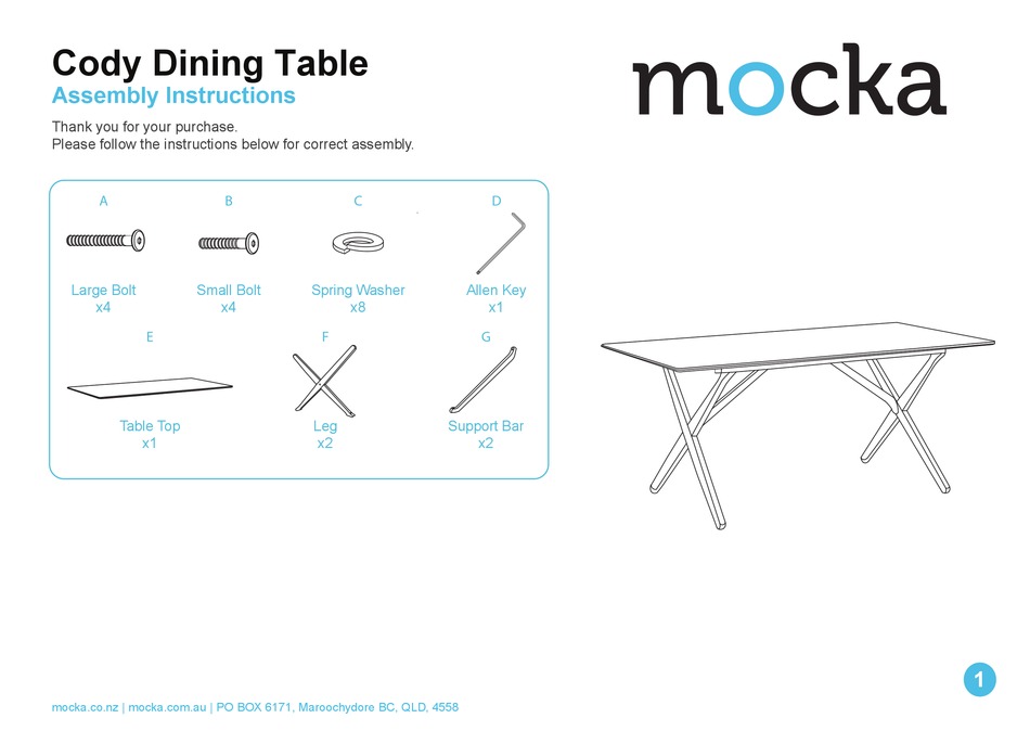 MOCKA CODY DINING TABLE ASSEMBLY INSTRUCTIONS Pdf Download ManualsLib