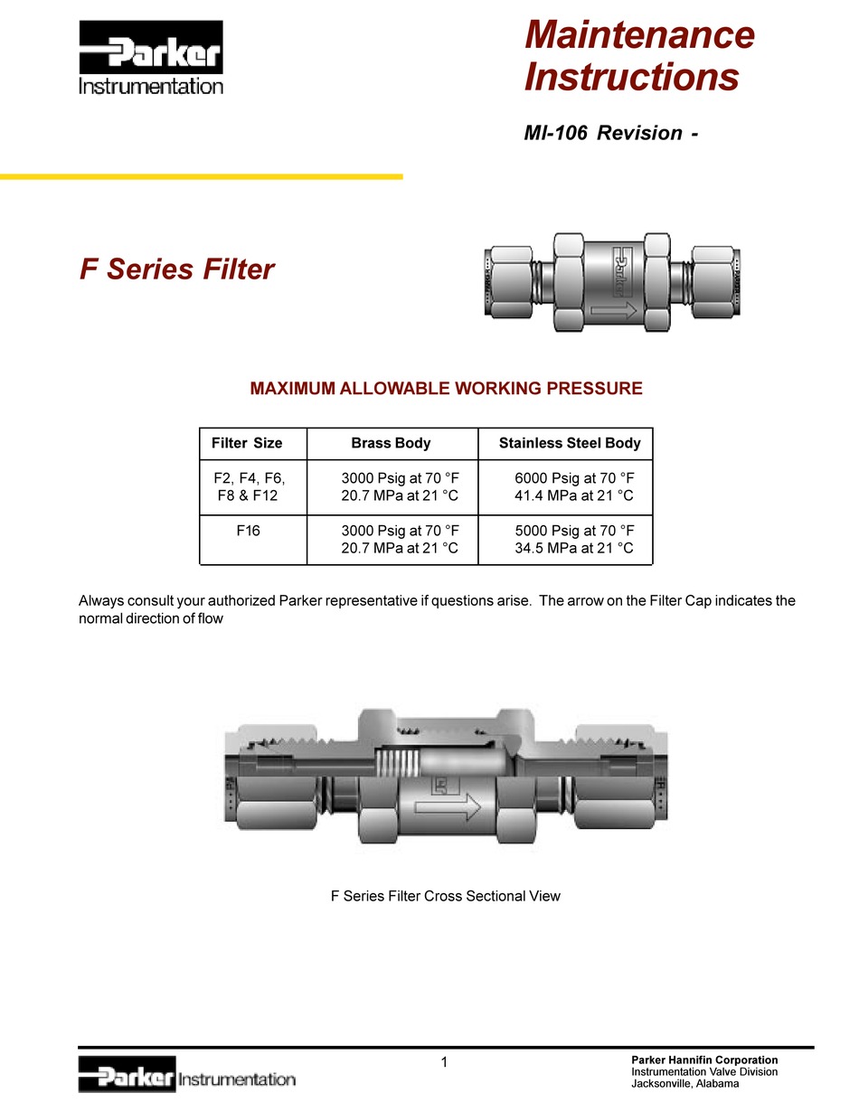 PARKER F SERIES MAINTENANCE INSTRUCTIONS MANUAL Pdf Download ManualsLib
