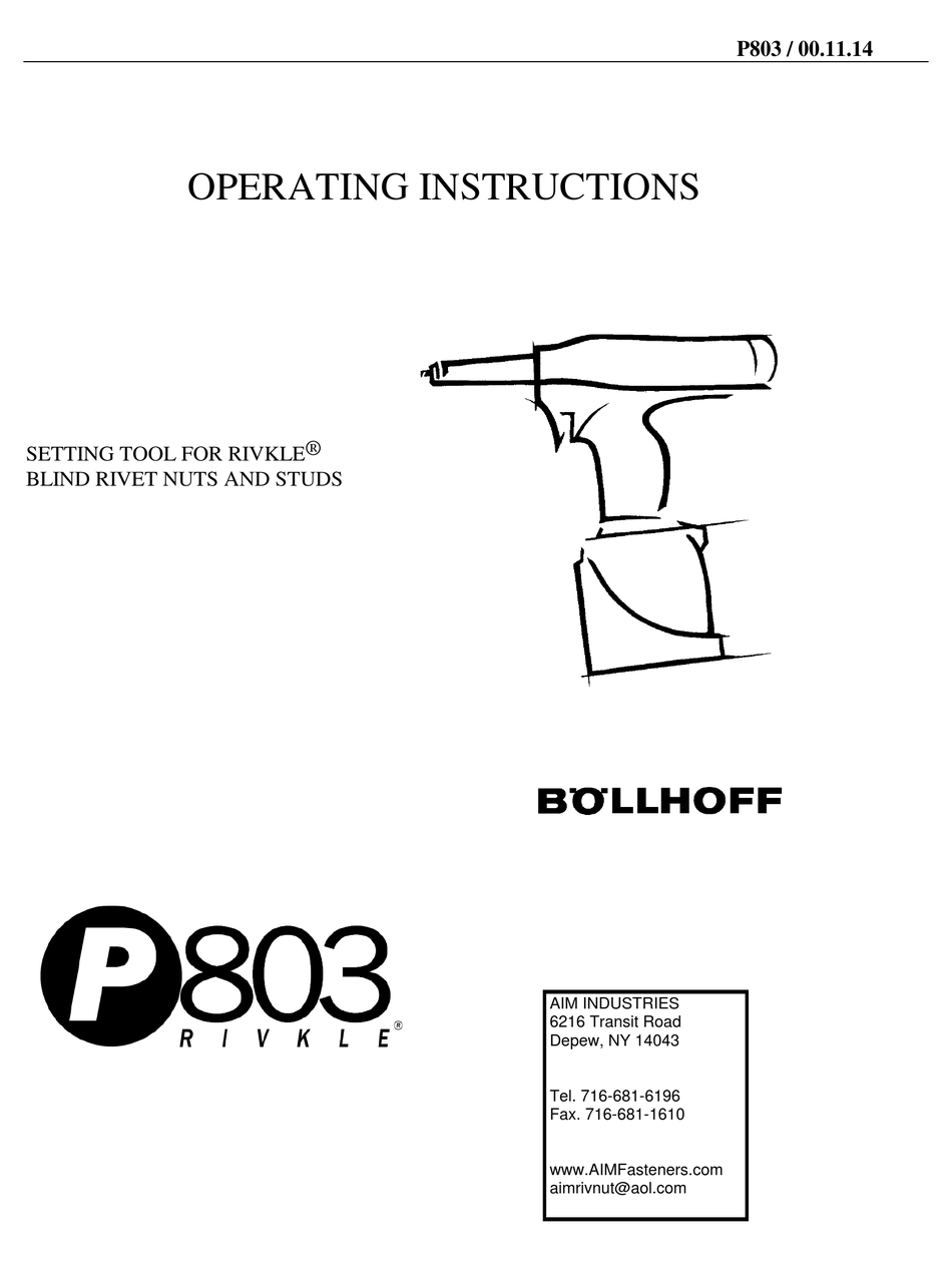 BOLLHOFF P803 OPERATING INSTRUCTIONS MANUAL Pdf Download ManualsLib