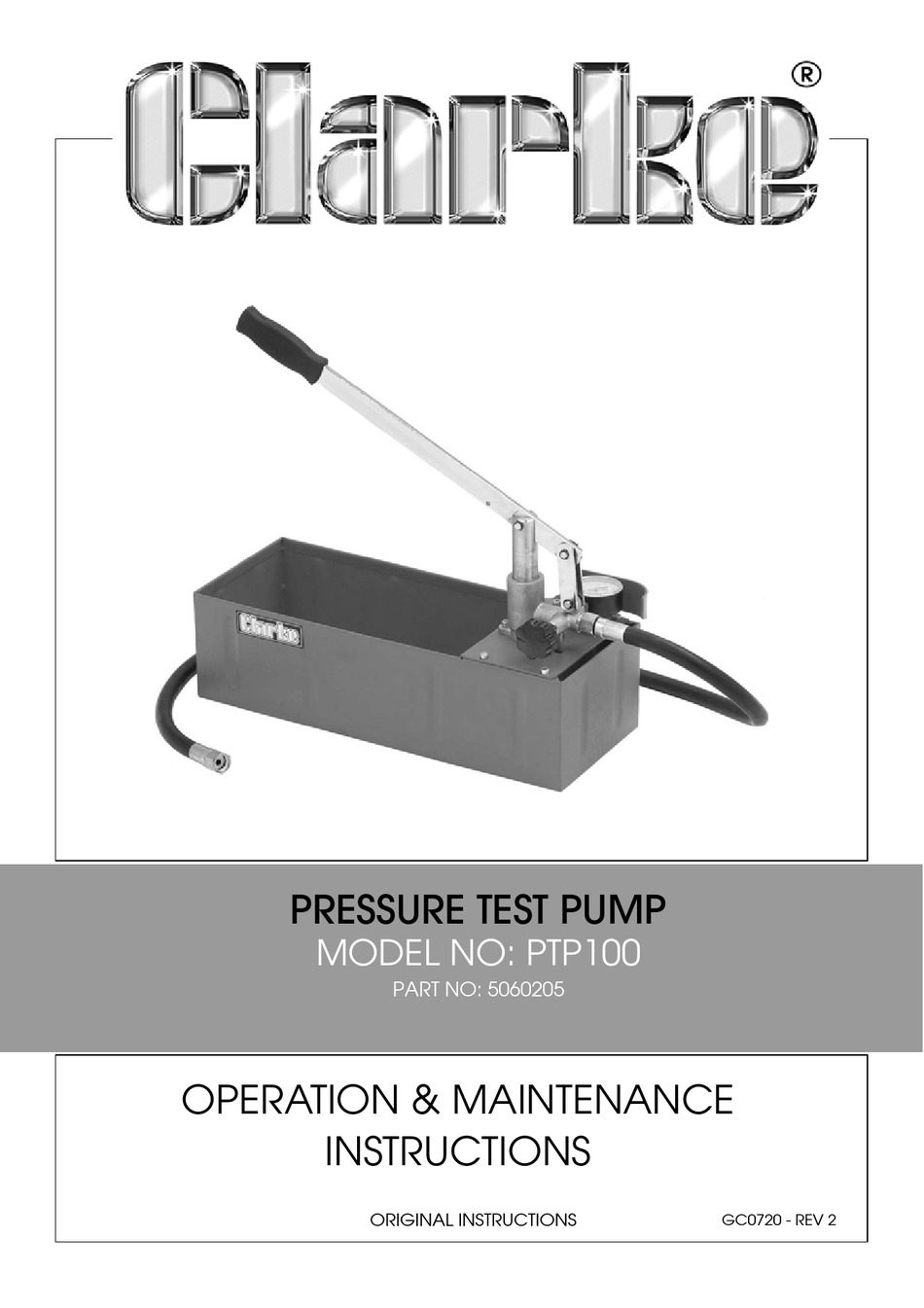 Clarke PTP100 Pressure Test Pump Ref: 5060205 