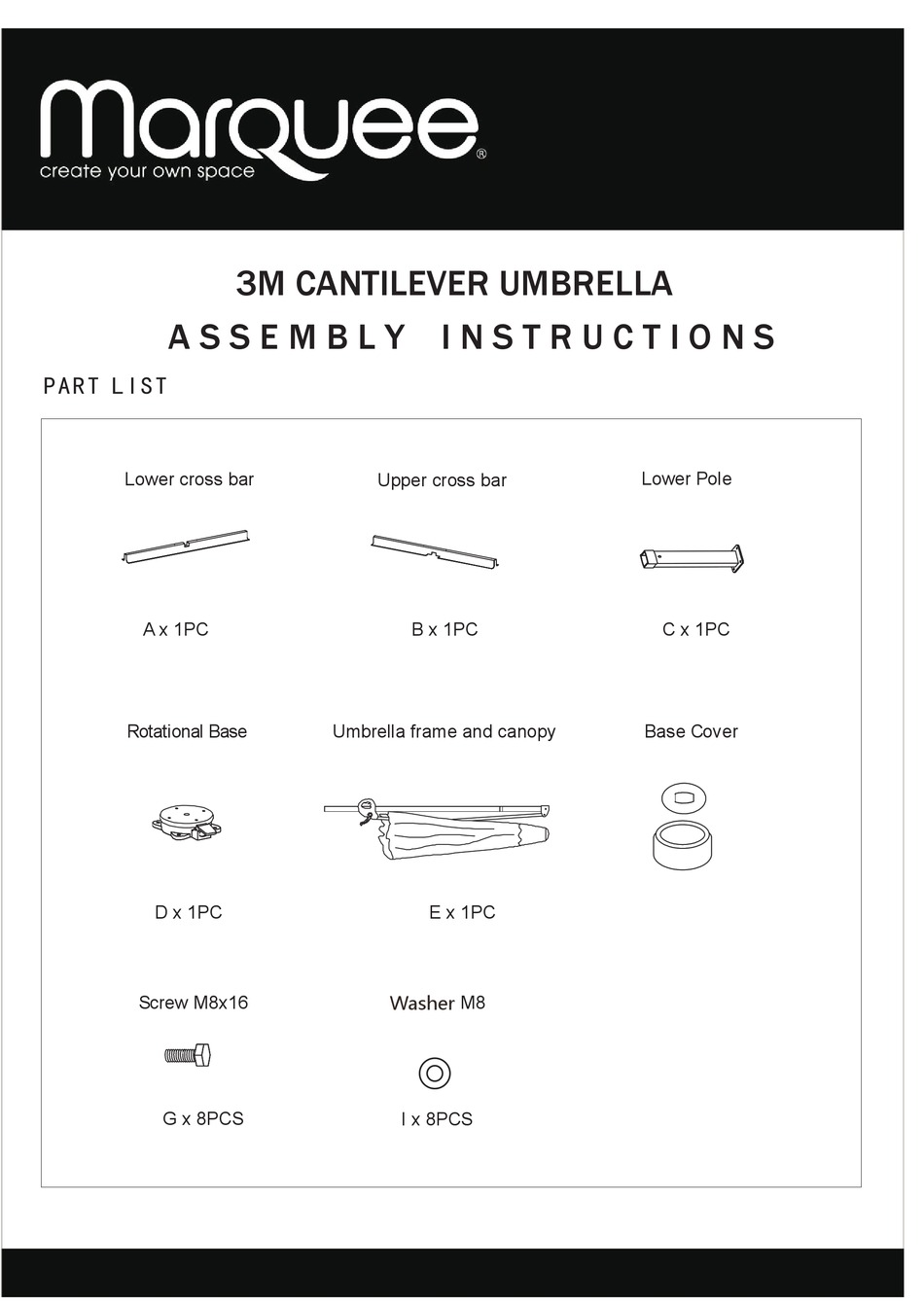MARQUEE 3M CANTILEVER UMBRELLA ASSEMBLY INSTRUCTIONS Pdf Download