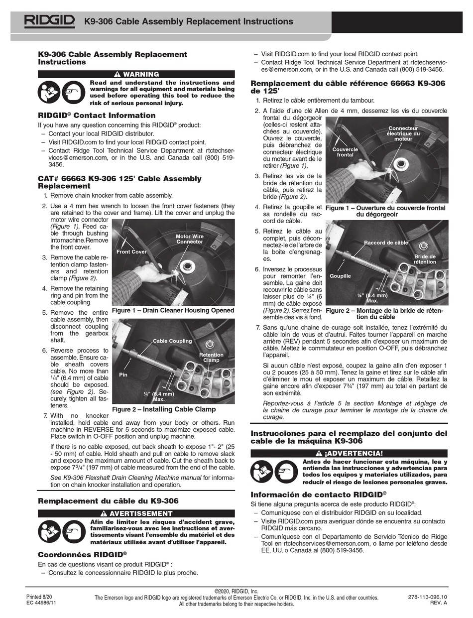 RIDGID FLEXSHAFT K9306 REPLACEMENT INSTRUCTIONS Pdf Download ManualsLib