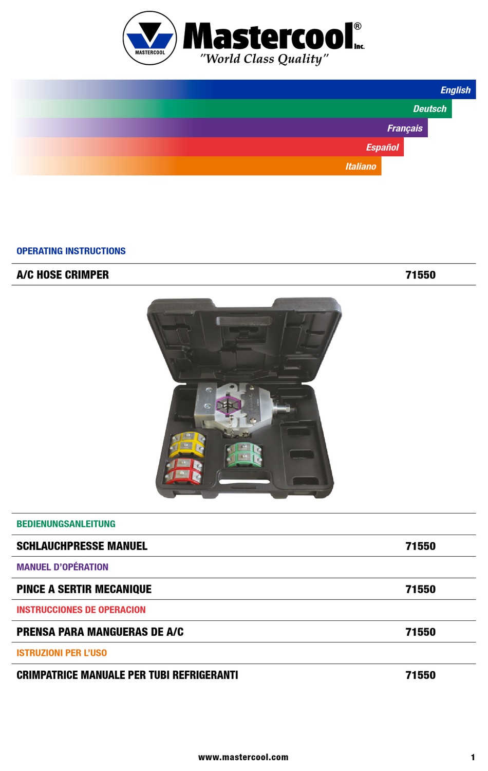 MASTERCOOL 71550 OPERATING INSTRUCTIONS MANUAL Pdf Download | ManualsLib