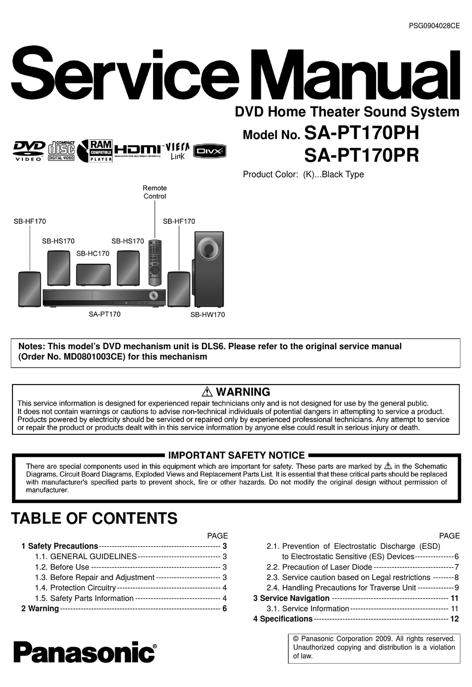 PANASONIC SA-PT170PH SERVICE MANUAL Pdf Download | ManualsLib