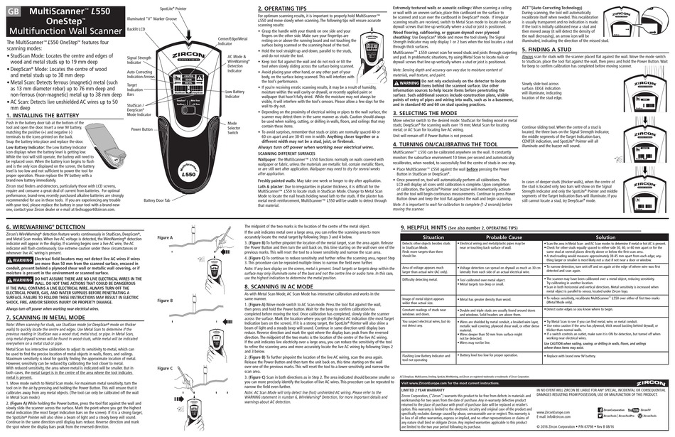 ZIRCON MULTISCANNER L550 ONESTEP QUICK START MANUAL Pdf Download