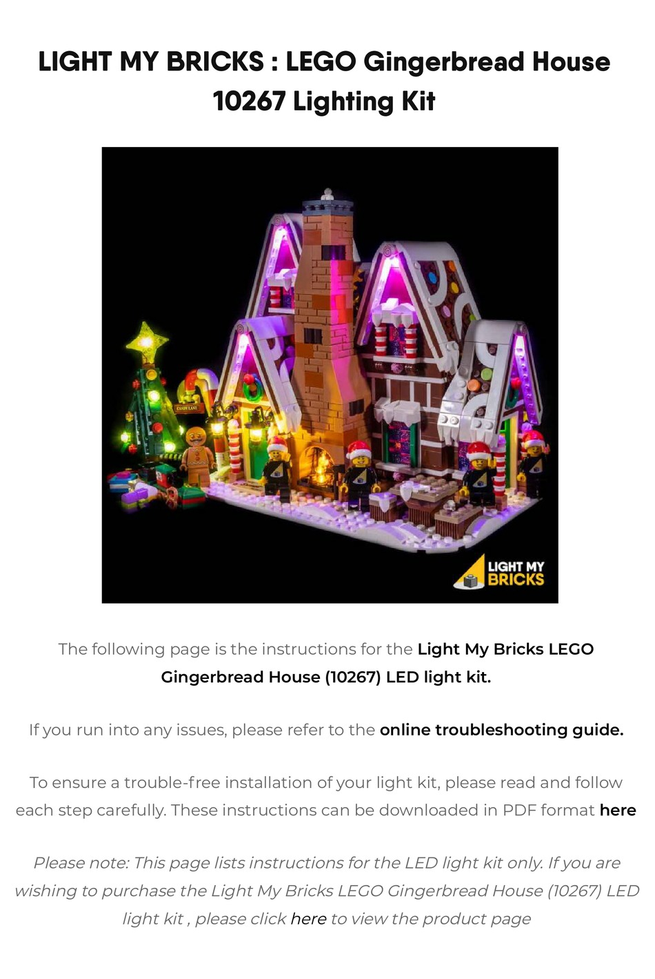 LIGHT MY BRICKS LEGO GINGERBREAD HOUSE 10267 LIGHTING KIT INSTRUCTIONS