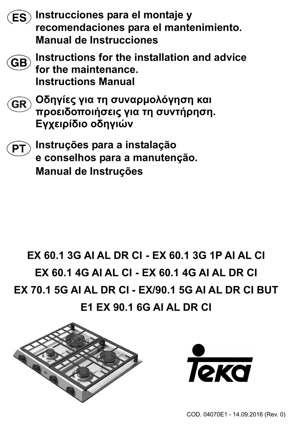 TEKA EX 60.1 3G AI AL DR CI INSTRUCTIONS FOR THE INSTALLATION AND ...