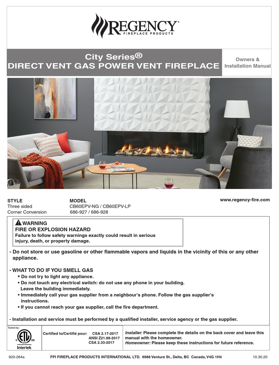 Regency Fireplace Products City Cb Epv Ng Owners Installation Manual Pdf Download Manualslib