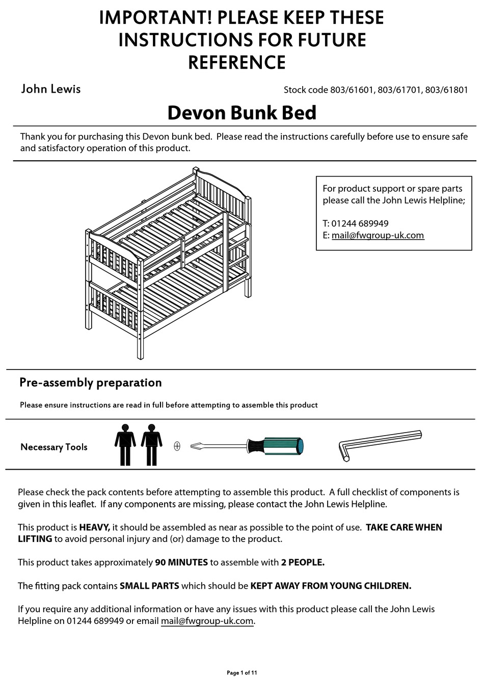 JOHN LEWIS DEVON 803/61601 MANUAL Pdf Download ManualsLib