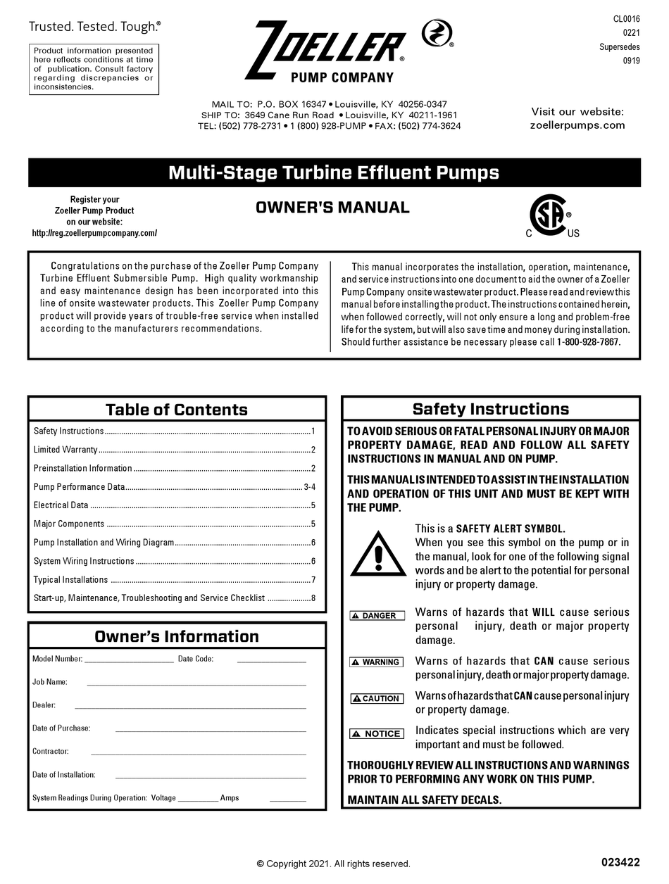 ZOELLER 5030 SERIES OWNER'S MANUAL Pdf Download | ManualsLib