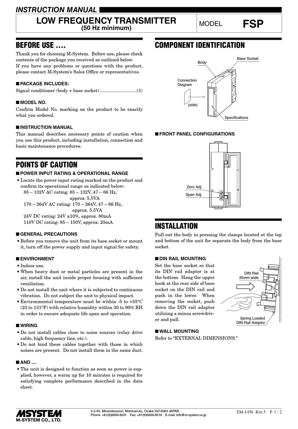 M-SYSTEM FSP INSTRUCTION MANUAL Pdf Download | ManualsLib