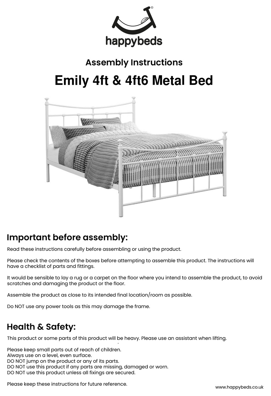 HAPPYBEDS EMILY 4FT METAL BED ASSEMBLY INSTRUCTIONS MANUAL Pdf Download ManualsLib